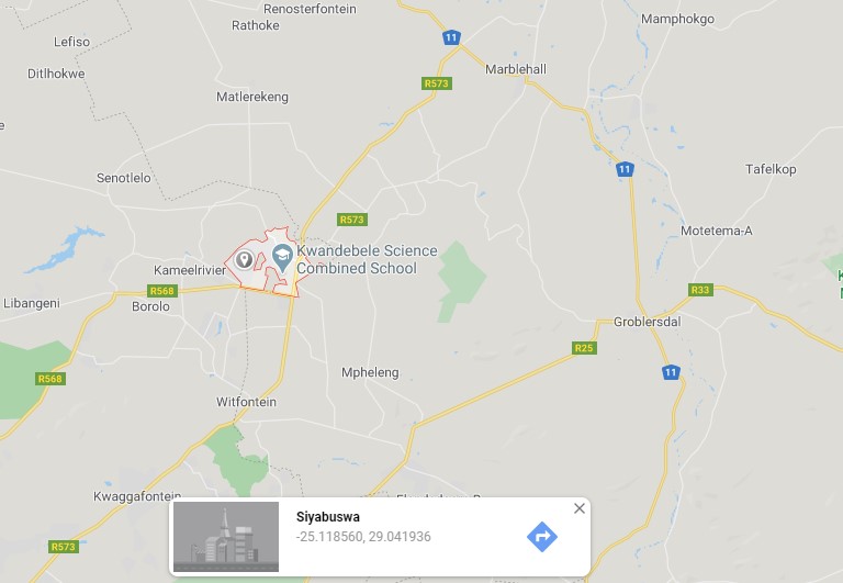 Screenshot from Google maps indicating Siyabuswa where the foetus was found.