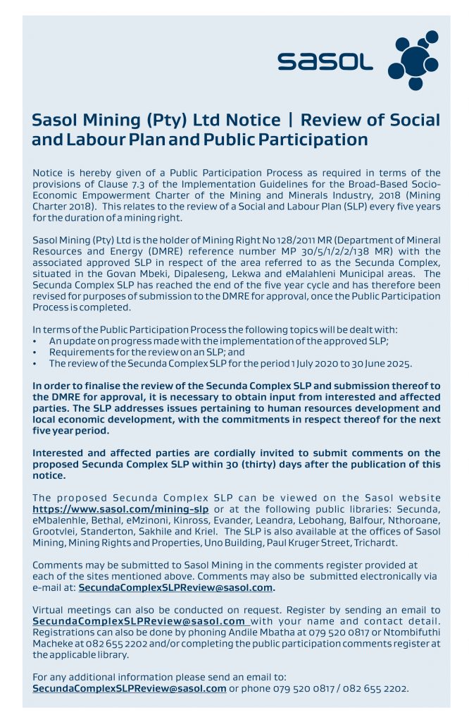 sasol social labour plan review