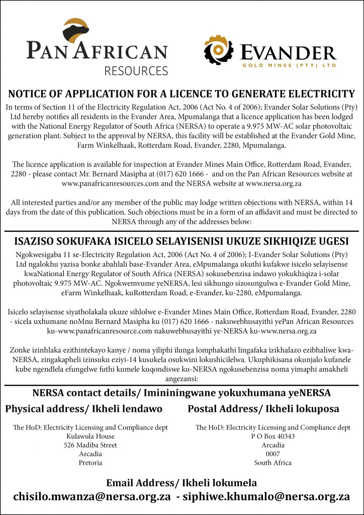 NOTICE OF APPLICATION FOR A LICENCE TO GENERATE ELECTRICITY